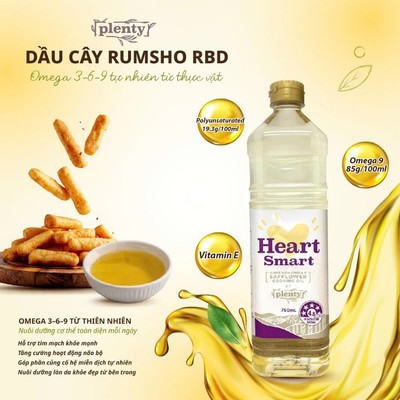 Dầu ăn  Cây Rum SHO RBD 750ml, Plenty Úc Giàu Omega-9 & vitamin E giảm LDL, cho bé ăn dặm