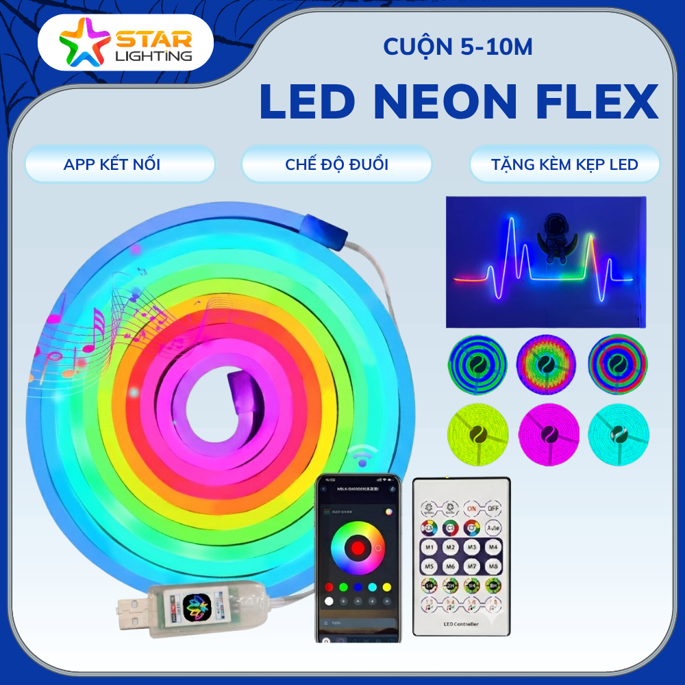 Đèn Neon FLEX dài 5-10m [tặng kèm kẹp led], Dây đèn led đuổi aRGB 5V, trang trí tường