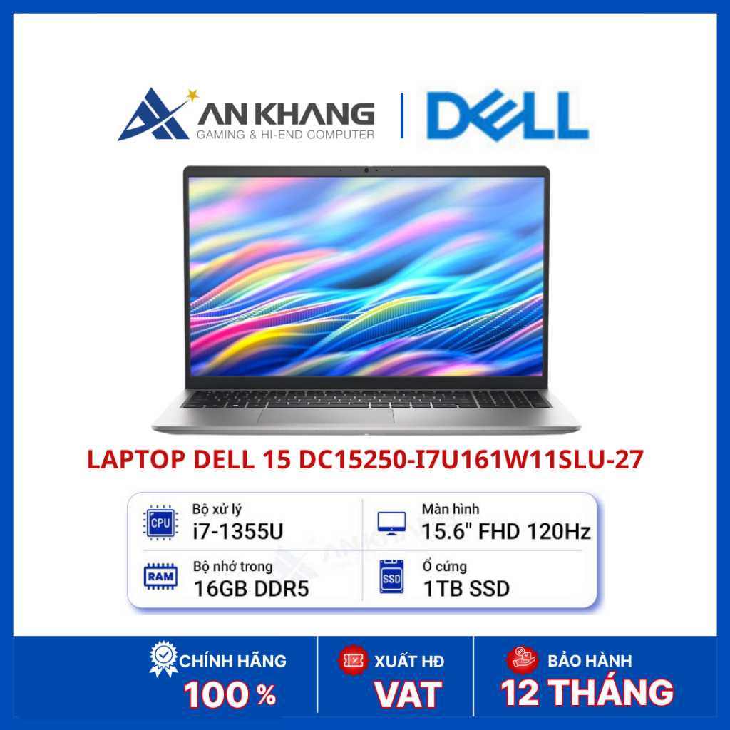 Laptop Dell 15 DC15250 DC15250-i7U161W11SLU-27 | i7-1355U | RAM 16GB DDR5 | SSD 1TB NVMe | FHD 120Hz