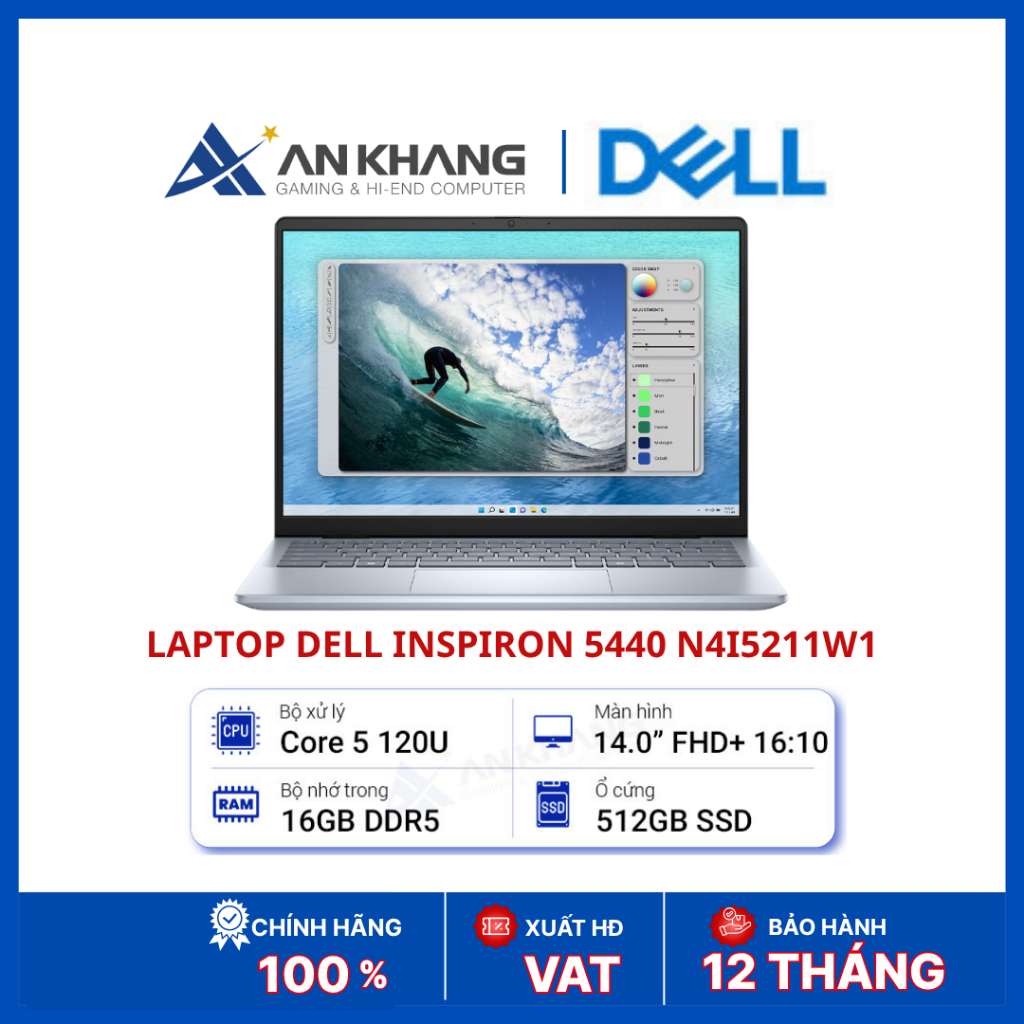 Laptop Dell Inspiron 5440 N4I5211W1 | Core 5 120U | RAM 16GB DDR5 | SSD 512GB NVMe | 14" FHD+ | FP |