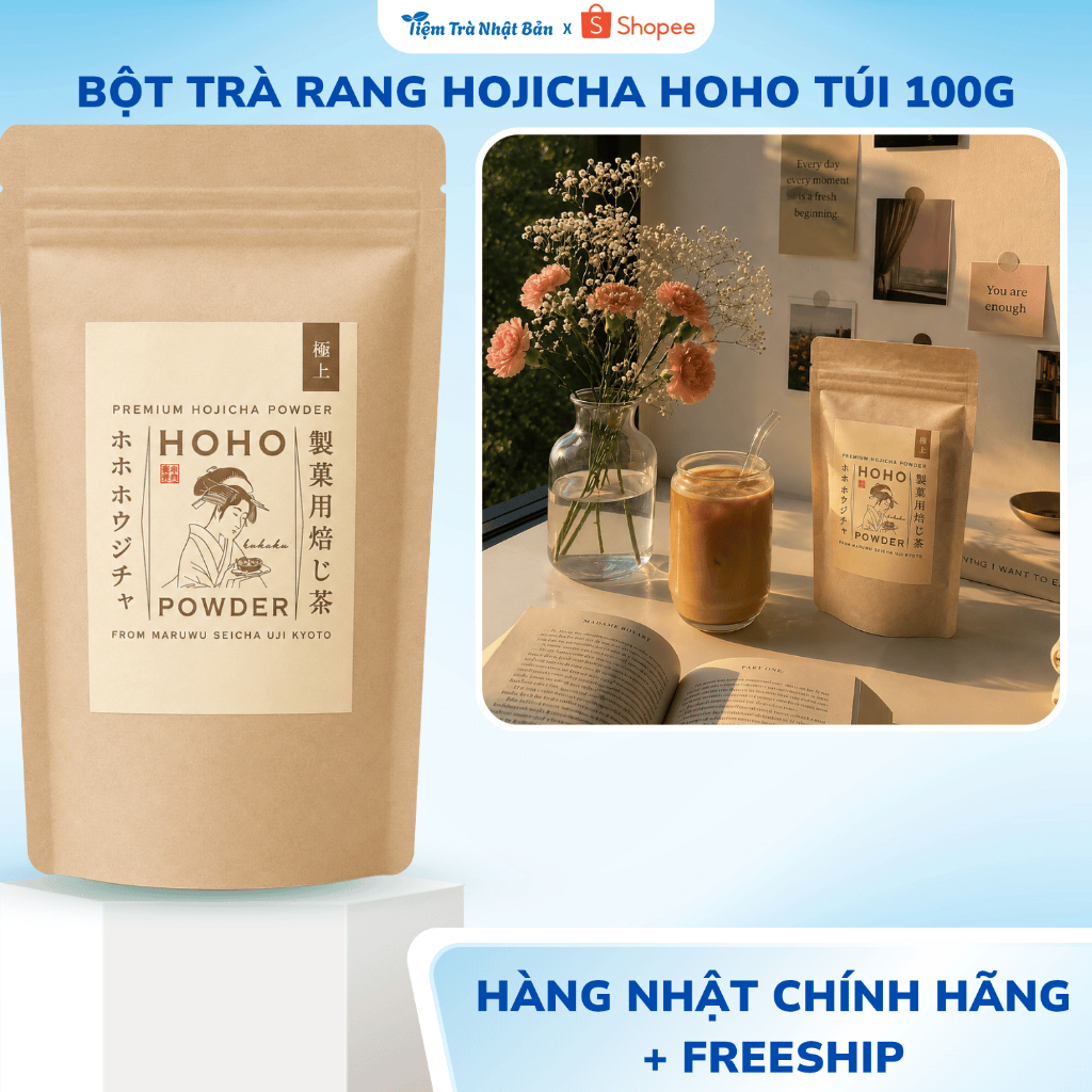 Bột Trà Rang Hojicha cao cấp Hoho Hojicha Trà Rang Nhật Bản Latte, Chocolate,... Healthy Đậm Trà M03