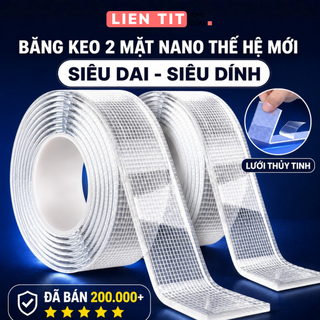 Băng Dính 2 Mặt Siêu Dính Nano Trong Suốt 3cm*3m, Băng Keo Dán Tường Dễ Tháo…