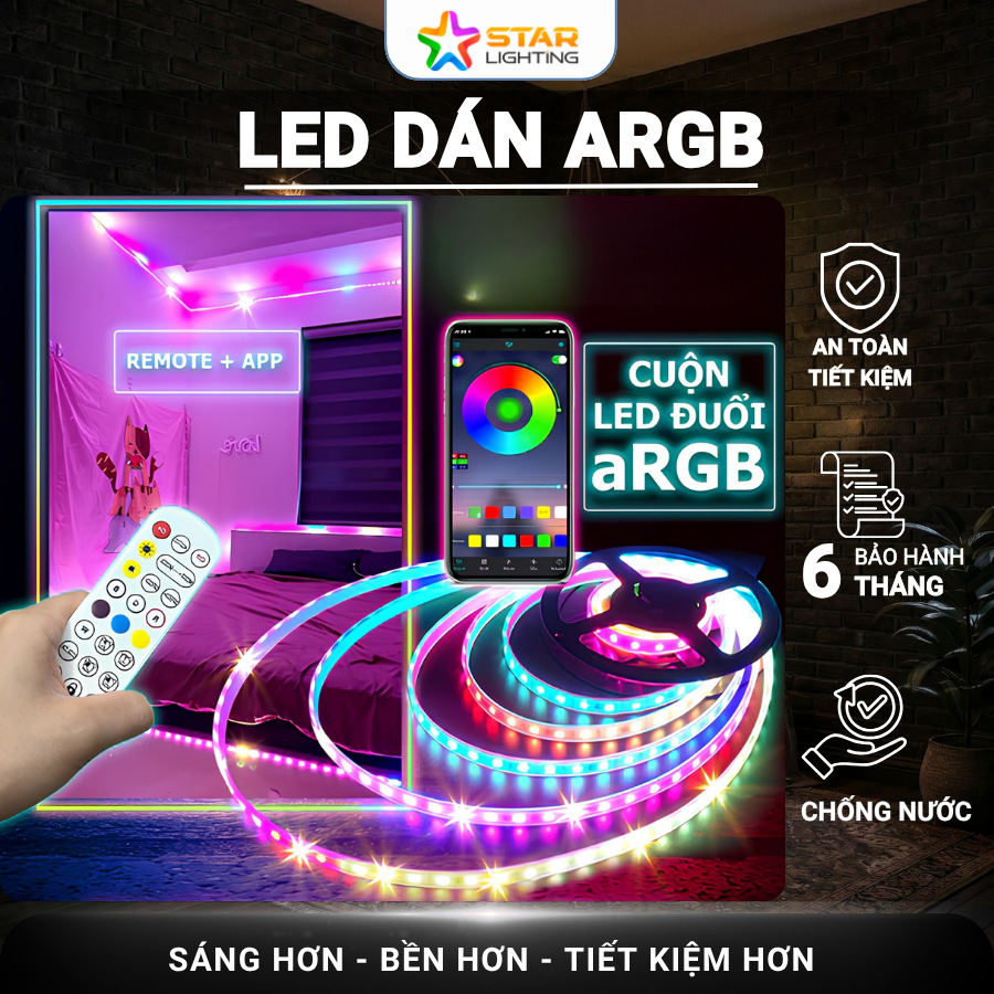Đèn LED Dây ARGB Nháy Đuổi Theo Nhạc 16 Triệu Màu Điều Khiển App Remote Đèn led trang trí  5M-20M