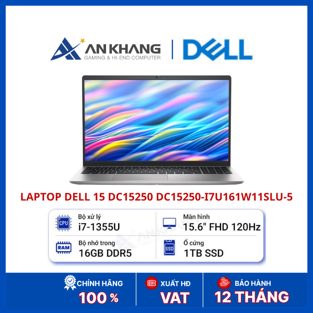 Laptop Dell 15 DC15250 DC15250-i7U161W11SLU-5 | i7-1355U | RAM 16GB DDR5 | SSD 1TB NVMe | 15.6inch F