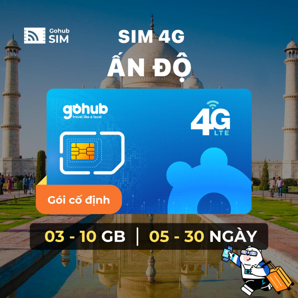 SIM Ấn Độ 4G - Gói cố định (05 - 30 ngày)- Gohub tặng kèm que chọc SIM