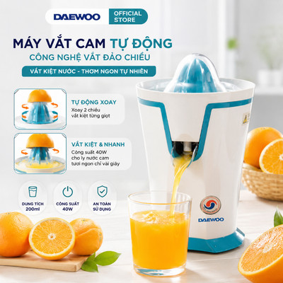 Máy vắt cam tự động công nghệ vắt đảo chiều DAEWOO DEM-JK580 200ml, công suất 40W, tiết kiệm điện năng
