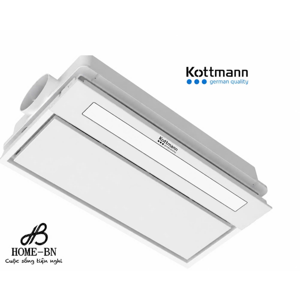 Quạt Sưởi Âm Trần Nhà Tắm Kottmann K8 5in1 - Sưởi Gốm PTC, Quạt Hút Mùi, Sấy Khô, Gió Mát, Đèn LED P