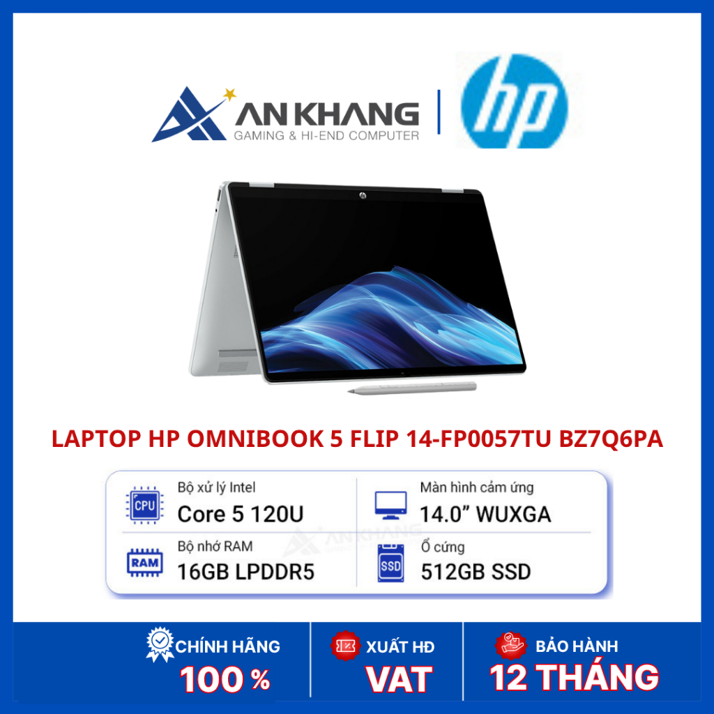 Laptop HP OmniBook 5 Flip 14-fp0057TU BZ7Q6PA | Core 5 120U | RAM 16GB LPDDR5 | SSD 512GB NVMe | 14i