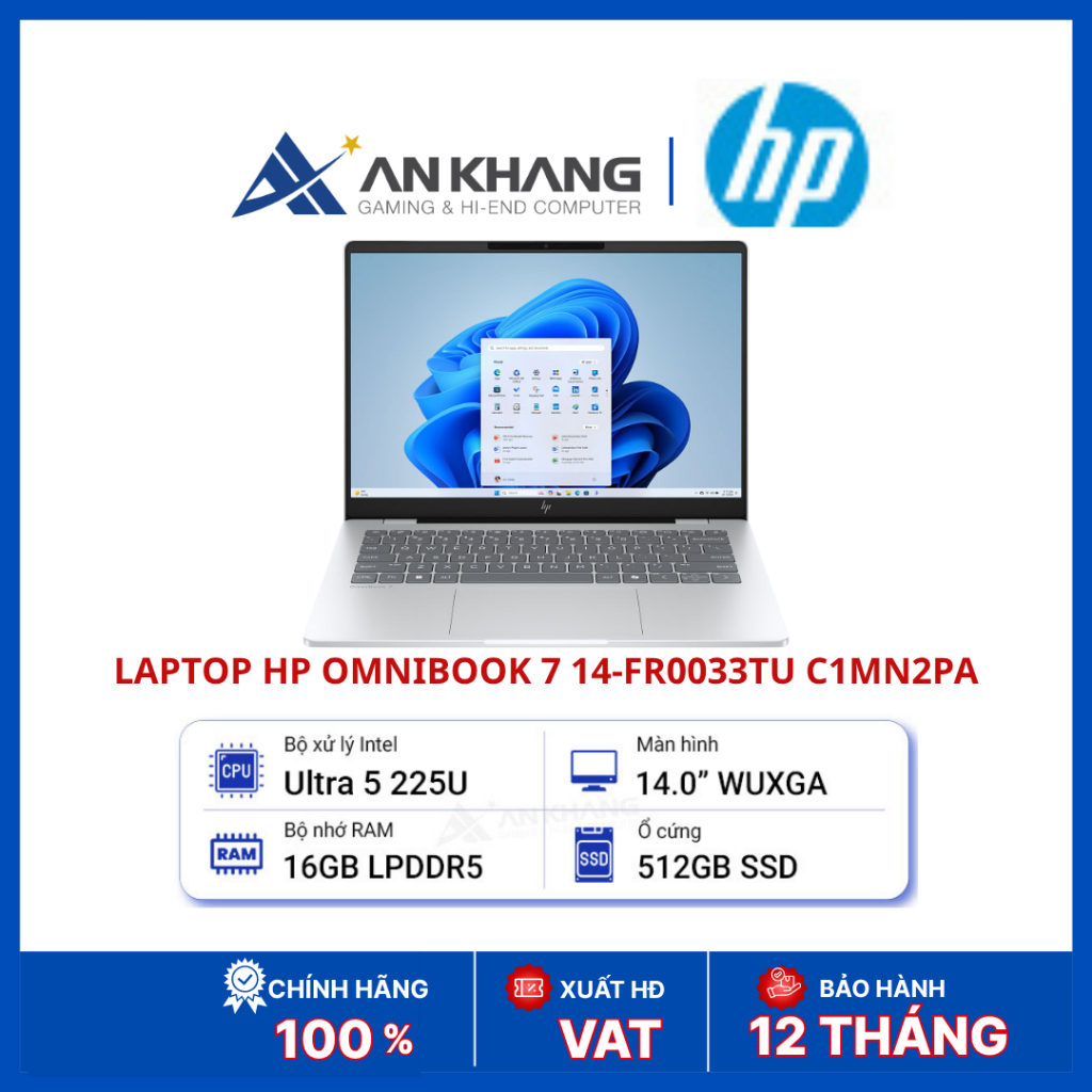 Laptop HP OmniBook 7 14-fr0033TU C1MN2PA | Core Ultra 5 225U | RAM 16GB LPDDR5 | SSD 512GB NVMe | 14