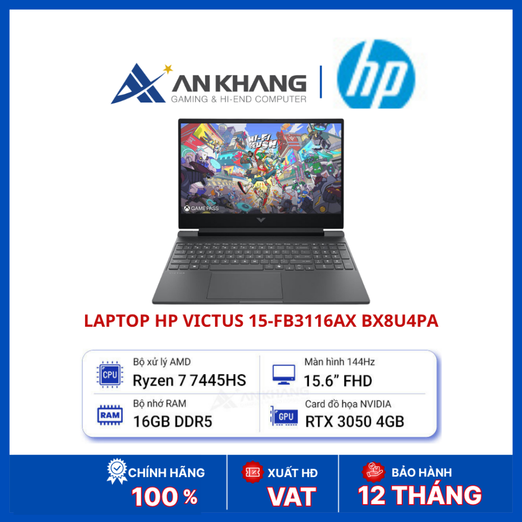 Laptop HP Victus 15-fb3116AX BX8U4PA | Ryzen 7 7445HS |RAM 16GB DDR5 |SSD 512GB NVMe | RTX 3050 4GB 