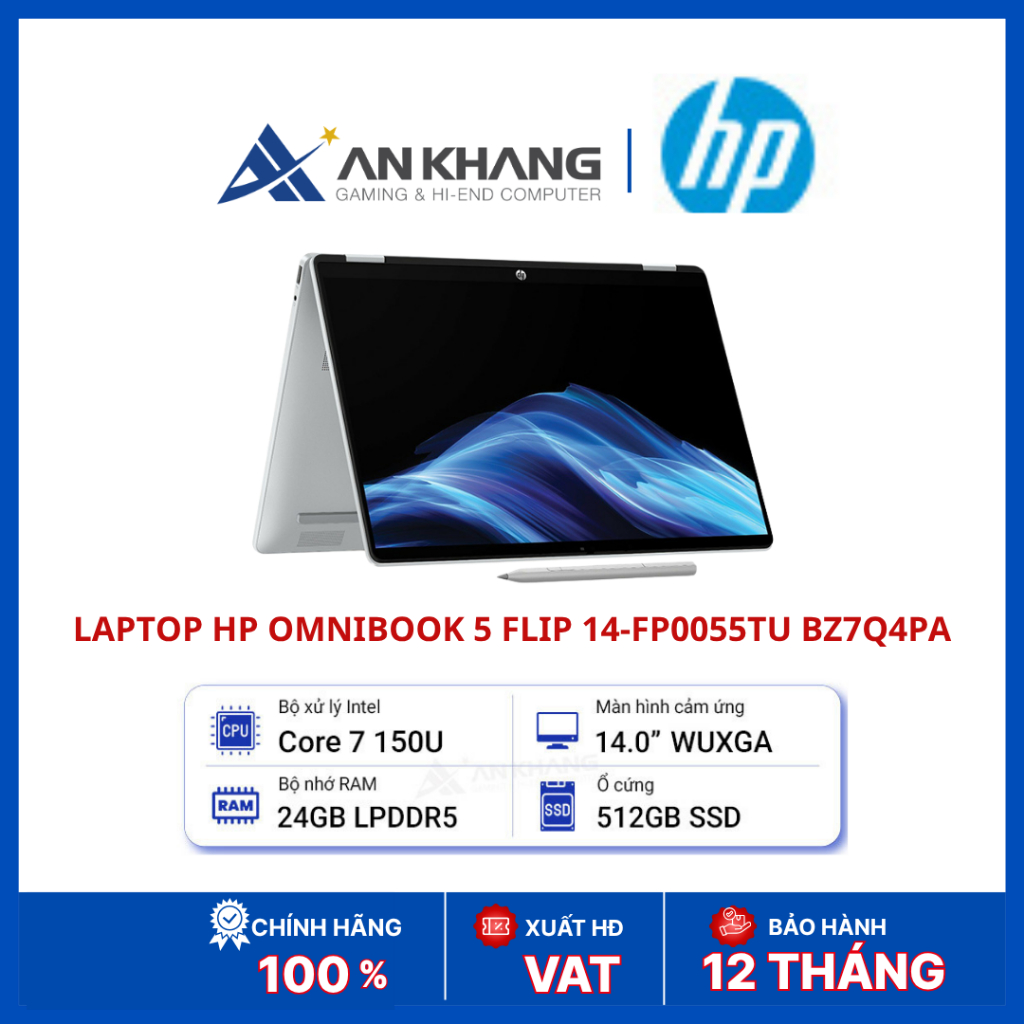 Laptop HP OmniBook 5 Flip 14-fp0055TU BZ7Q4PA | Core 7 150U | RAM 24GB LPDDR5 | SSD 512GB NVMe | 14i