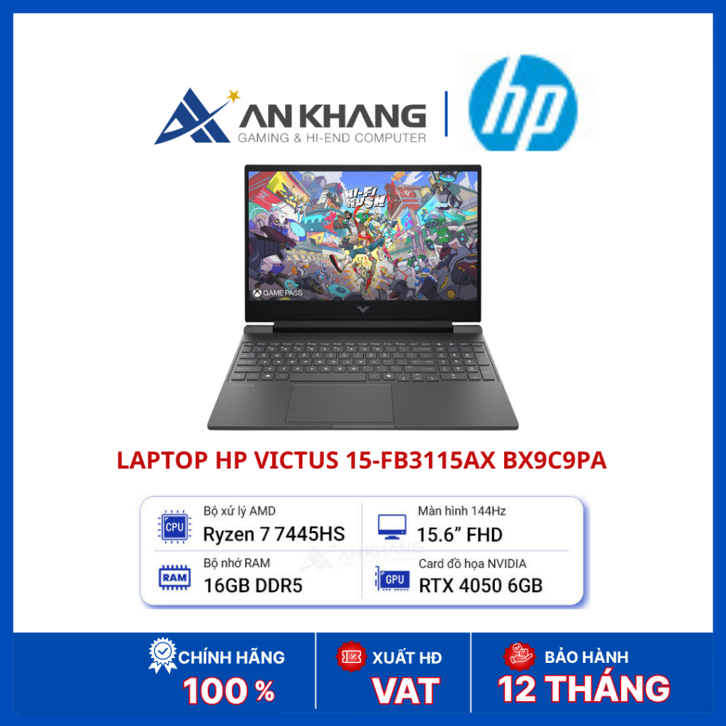 Laptop HP Victus 15-fb3115AX BX9C9PA | Ryzen 7 7445HS | RAM 16GB DDR5 | SSD 512GB | RTX 4050 6GB | 1
