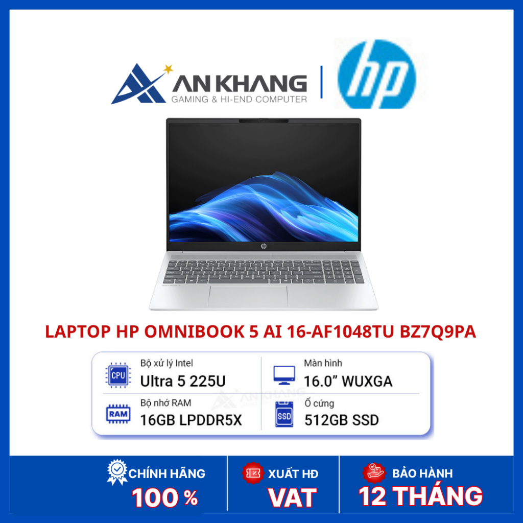Laptop HP OmniBook 5 AI 16-af1048TU BZ7Q9PA | Core Ultra 5 225U | RAM 16GB LPDDR5X | SSD 512GB NVMe 