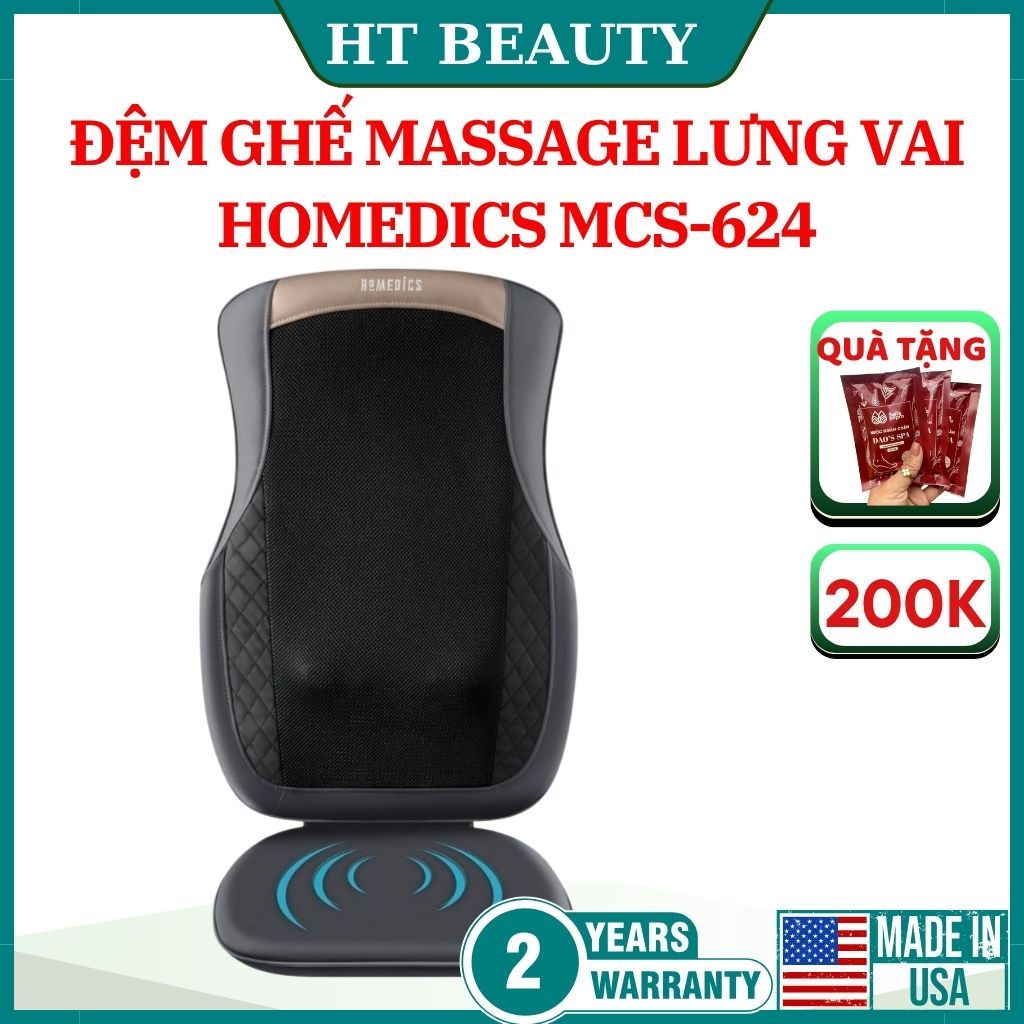 Đệm ghế massage 3D kèm nhiệt rung nhà HT Beauty MCS-624 Homedics Pin sạc HT Beauty