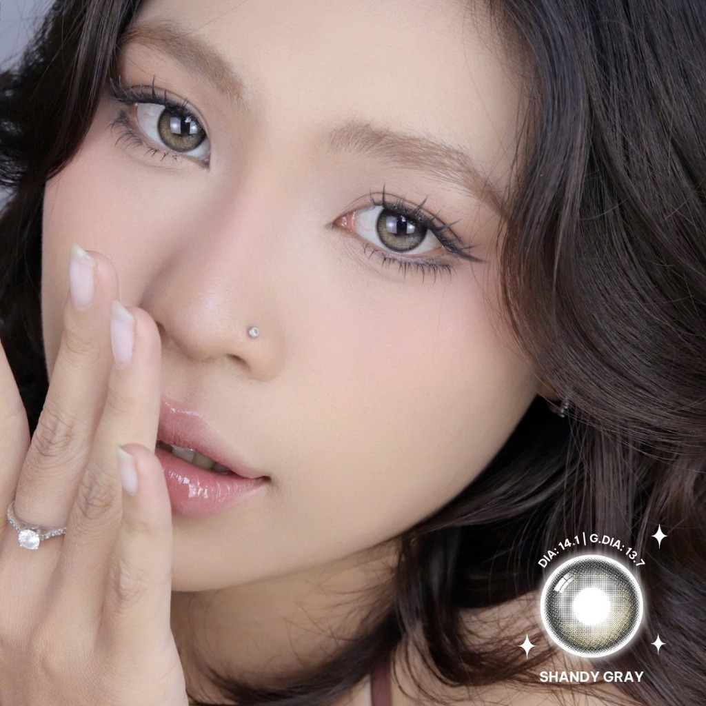 [1 cập] SHANDY- Lens 1 ngày xám xanh 14.1mm giãn nhẹ, kính áp tròng 1day xám nâu Eyesme