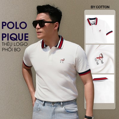 [BEST SELLER] Áo Thun Polo Nam Pique 2.0 Thêu Logo Phối Bo Trắng Kem -Luôn Tặng Hộp Đóng - BY COTTON