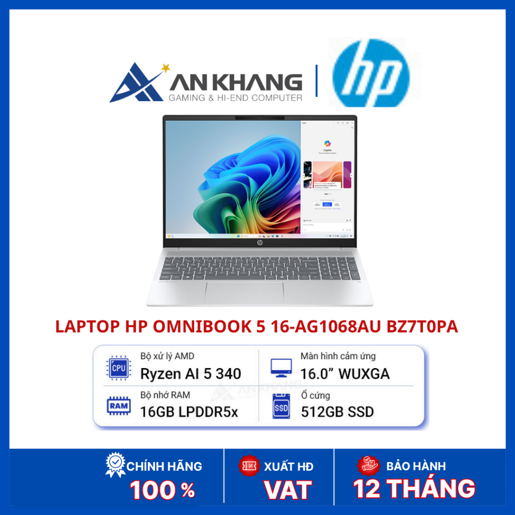 Laptop HP OmniBook 5 16-ag1068AU BZ7T0PA | Ryzen AI 5 340 | RAM 16GB LPDDR5X | SSD 512GB NVMe | 16in