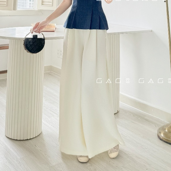 Quần Ống Rộng GAGO Brand Dễ Phối Đồ Bigsize Vải Đũi Vân May Thoải Mái Kem Đen Quần Áo Dài
