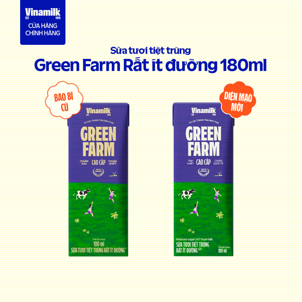 Thùng 48 Hộp Sữa Tươi Tiệt Trùng Vinamilk Green Farm Rất ít đường 180ml | BigBuy360 - bigbuy360.vn