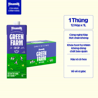 Thùng 12 Hộp Sữa tươi tiệt trùng Rất ít đường Vinamilk Green Farm - Hộp 1L