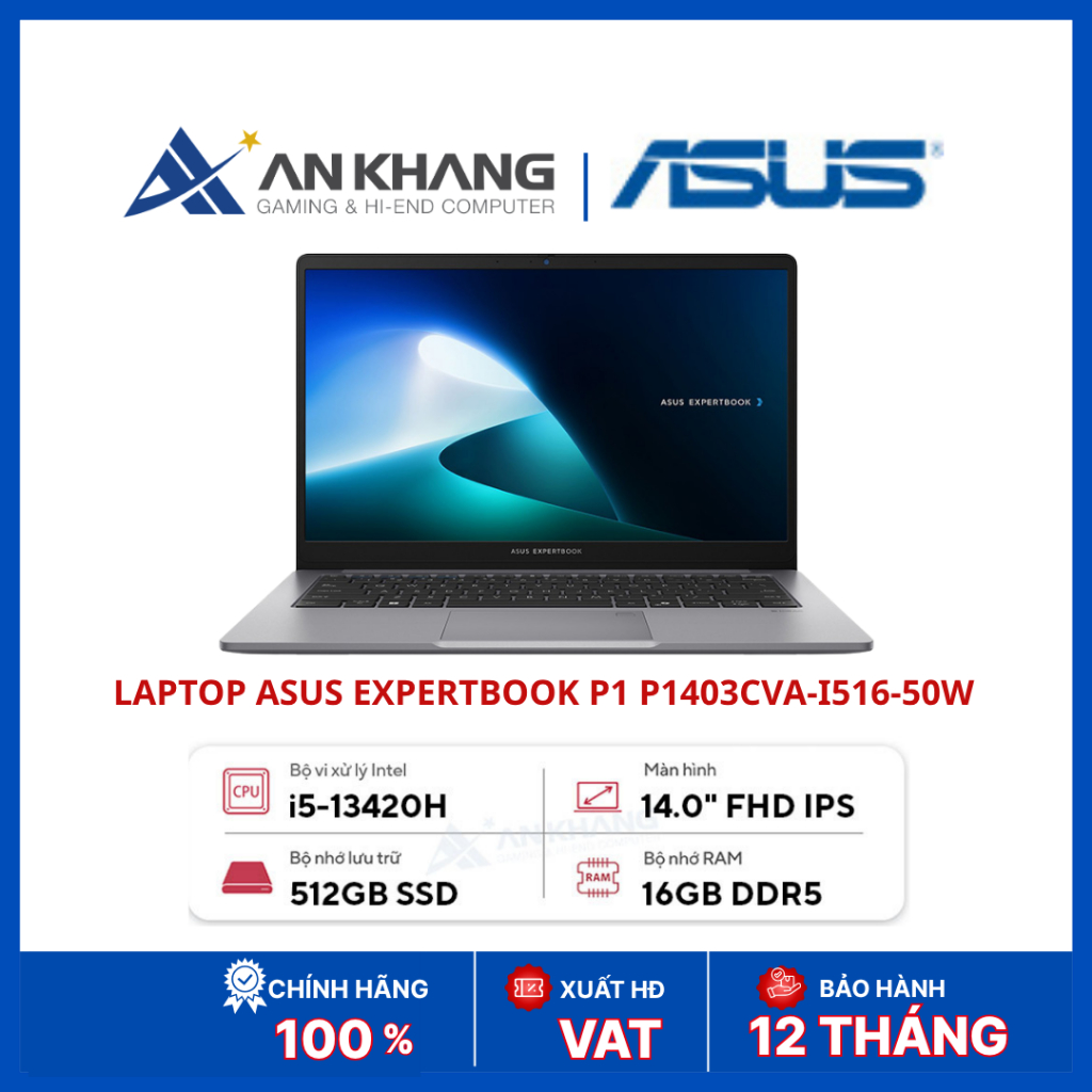 Laptop ASUS ExpertBook P1 P1403CVA-i516-50W | Core i5-13420H | RAM 16GB DDR5 | SSD 512GB NVMe | 14in