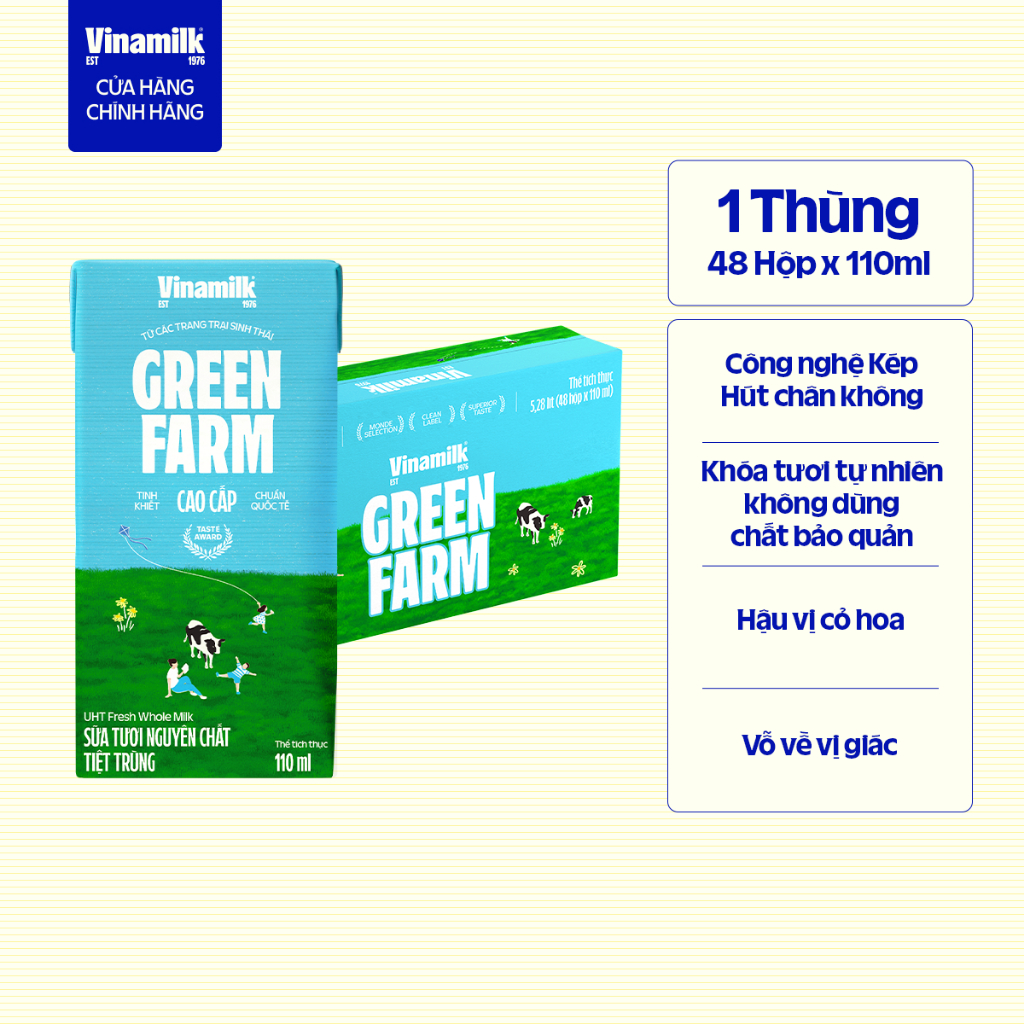 Thùng 48 hộp Sữa tươi nguyên chất tiệt trùng Green Farm 100% Không đường Hộp 110ml | BigBuy360 - bigbuy360.vn