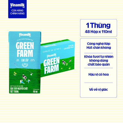 Thùng 48 hộp Sữa tươi nguyên chất tiệt trùng Green Farm 100% Không đường Hộp 110ml