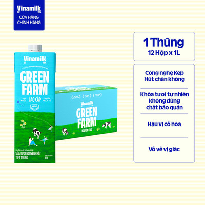 Thùng 12 hộp Sữa tươi tiệt trùng Không đường Vinamilk Green Farm - hộp 1L