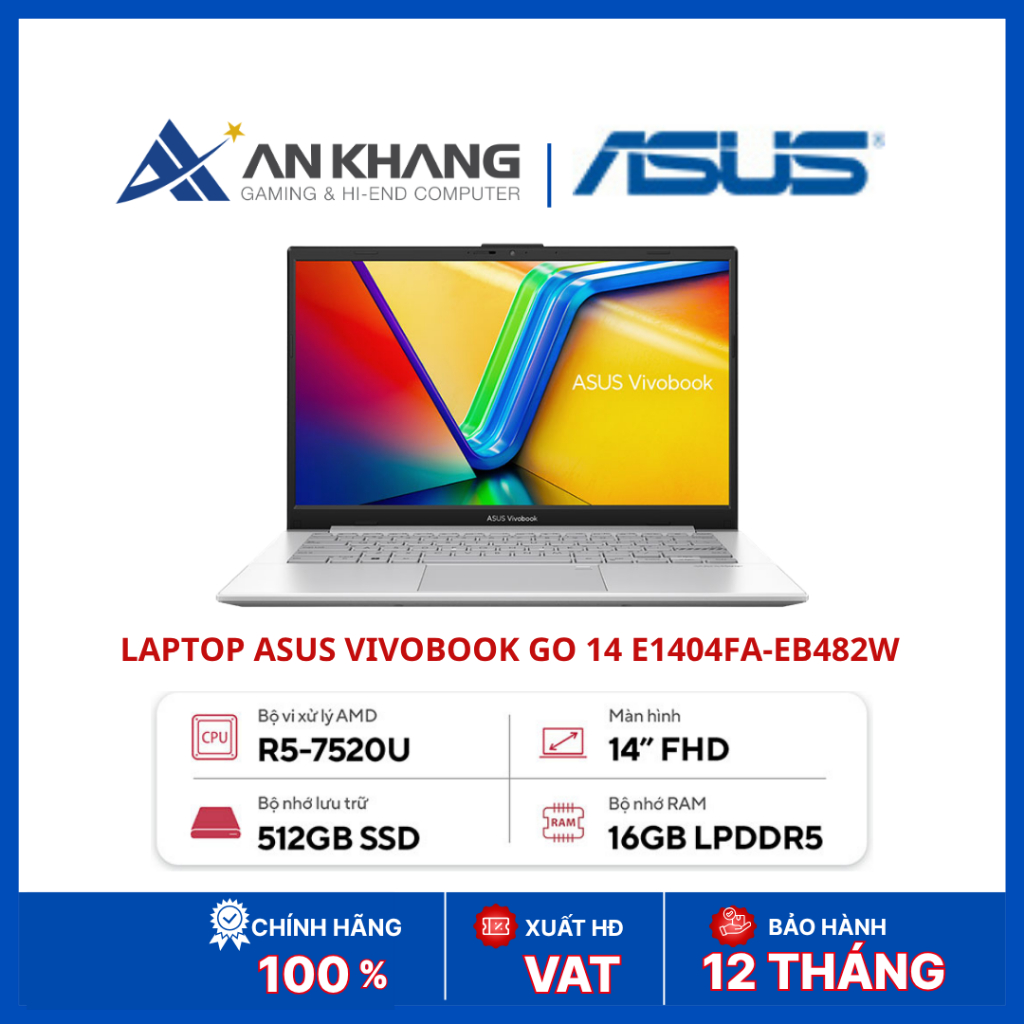Laptop ASUS Vivobook Go 14 E1404FA-EB482W | Ryzen 5 7520U | RAM 16GB | SSD 512GB NVMe | 14inch FHD |