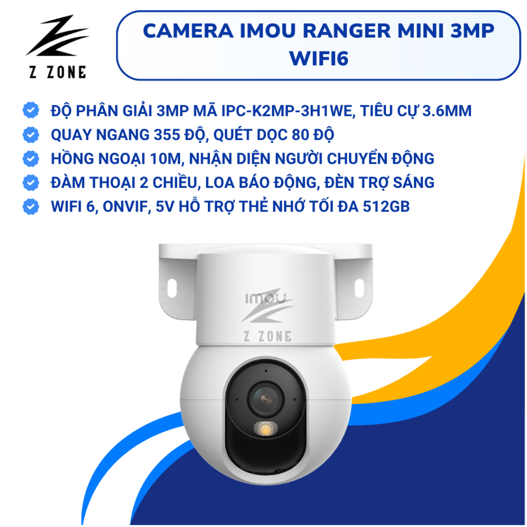 Camera Imou IPC-K2MP-3H1WE Ranger Mini 2K 3MP - Trong Nhà, Xoay 360°, AI Phát Hiện Chuyển Động