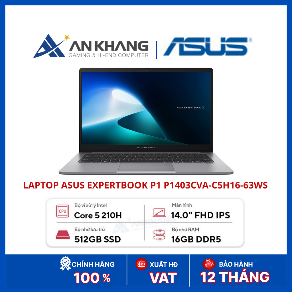 Laptop ASUS ExpertBook P1 P1403CVA-C5H16-63WS | Core 5 210H | RAM 16GB | SSD 512GB NVMe | 14inch FHD