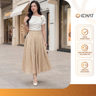 Chân Váy 𝐂𝐂𝐇𝐀𝐓 Dáng Xòe In Họa Tiết Agnes Xếp Ly Chất Liệu Voan Mềm Mại 16CDV6025XT