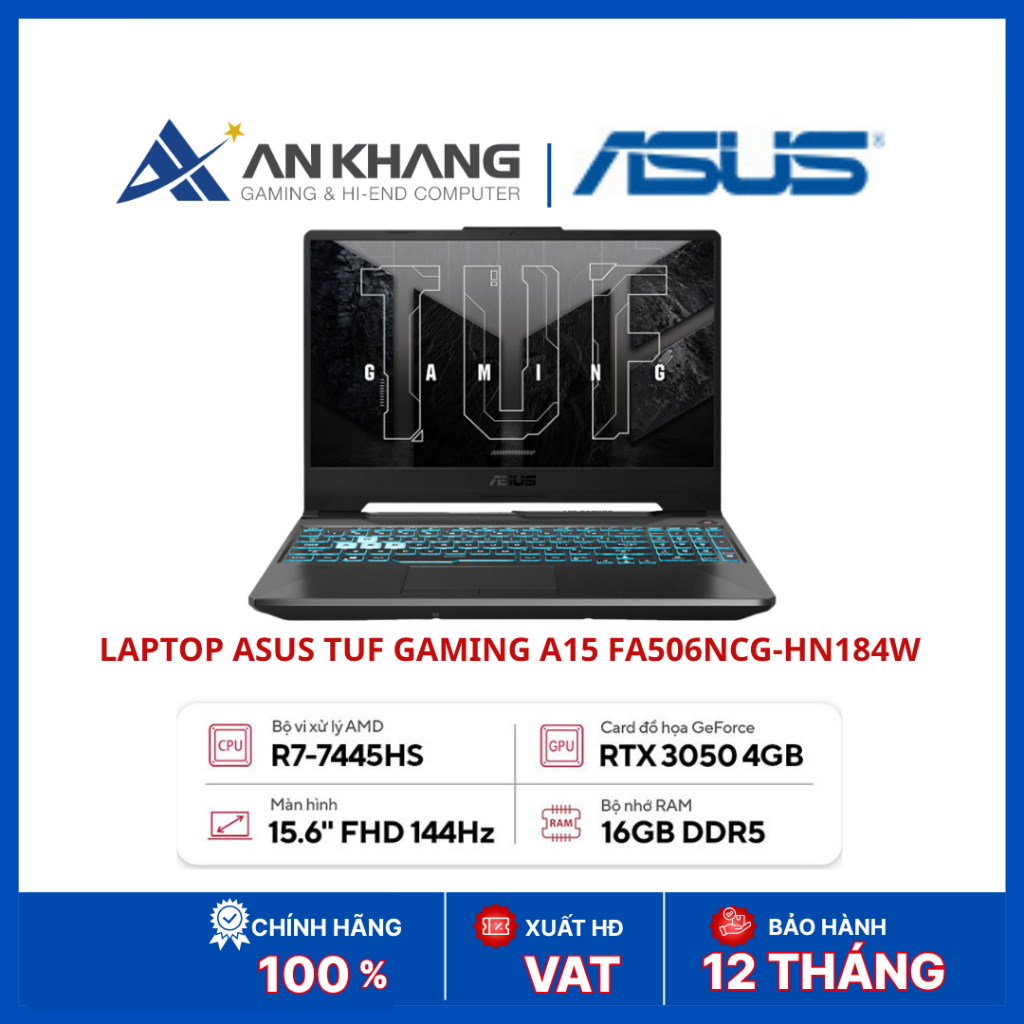 Laptop ASUS TUF Gaming A15 FA506NCG-HN184W | Ryzen 7 7445HS | RTX 3050 4GB | RAM 16GB | SSD 512GB | 