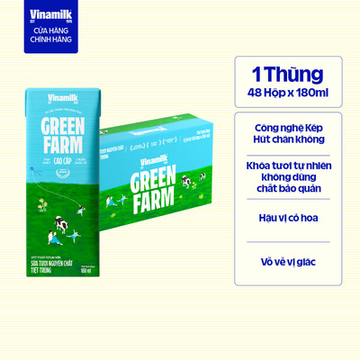 Thùng 48 hộp Sữa tươi nguyên chất tiệt trùng Green Farm 100% không đường Hộp 180ml
