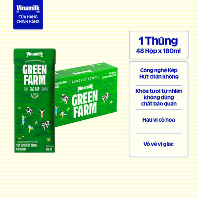 Thùng 48 Hộp Sữa Tươi Tiệt Trùng Vinamilk Green Farm có đường Hộp 180ml