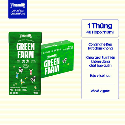 Thùng 48 hộp Sữa Tươi Tiệt Trùng Vinamilk Green Farm có đường 110ml
