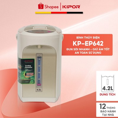 Bình thuỷ điện KIPOR KP-EP642-4,2L-Ruột bình inox 304-chế độ tự bật/ngắt,3 chế độ lấy nước-Bảo hành tại nhà 12 tháng