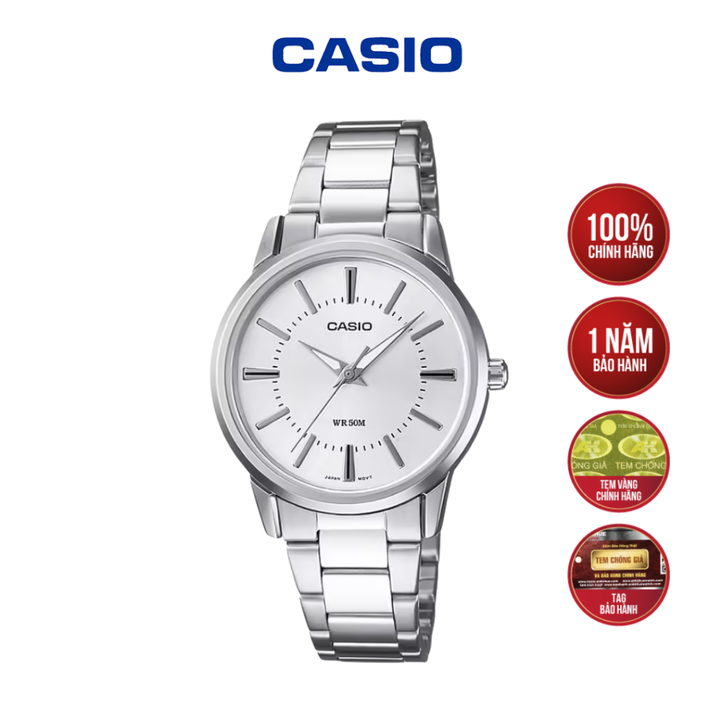 [MÃ LTP-1303D-7AVDF] Đồng Hồ Nữ Casio Dây Thép - Mặt Trắng Bạc Tối Giản Thanh Lịch Chống Nước 50M