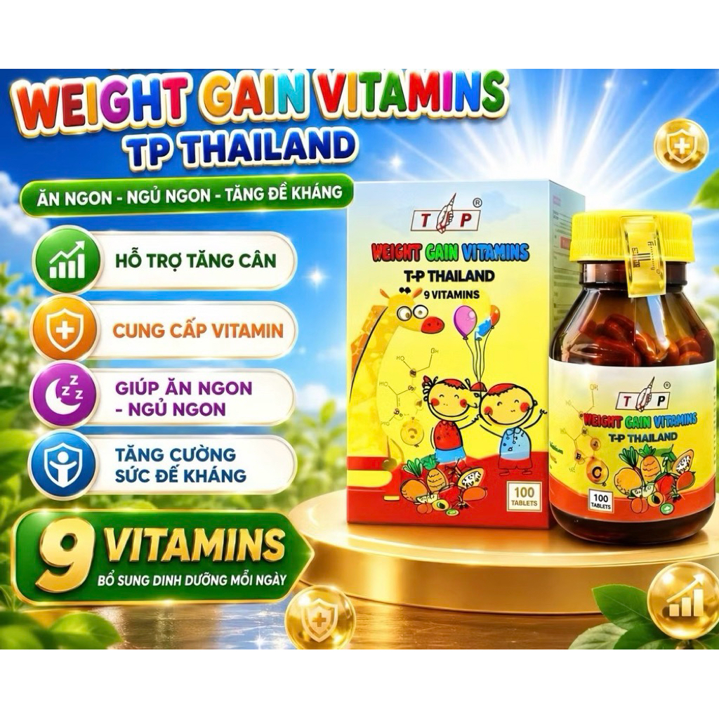 9 Vitamin Tăng Cân T.P thái lan hộp 100 viên mẫu mới hiệu quả an toàn không tích nước