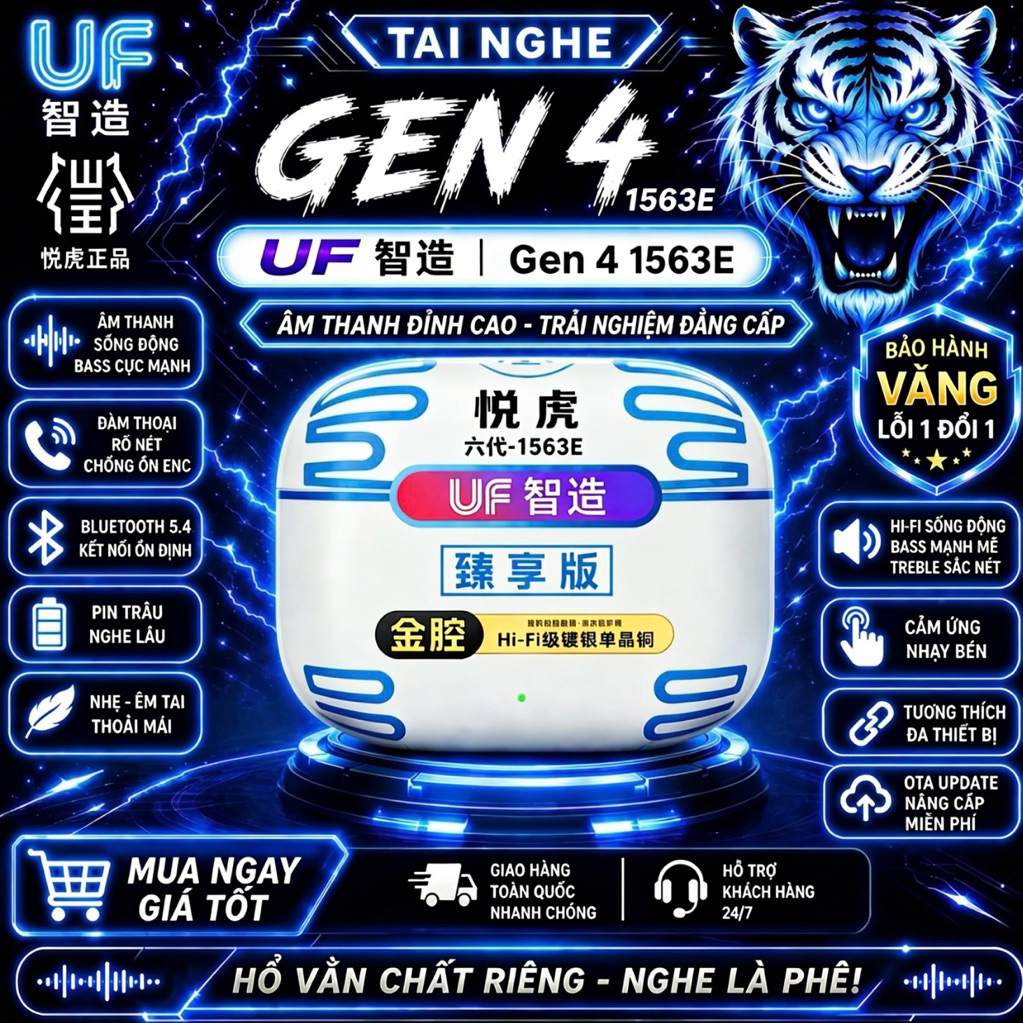 Tai Nghe Bluetooth Hổ Vằn Ap4 1563E UF Golden Buds - Chống Ồn 40dB - Pin 8H
