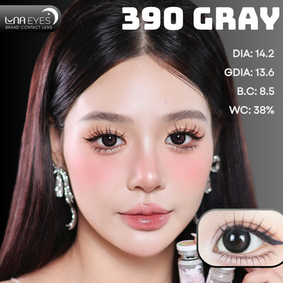 [6 tháng] Lens mắt FC-390 Gray màu xám đen light hồng, size vừa - thương hiệu LUNA EYES