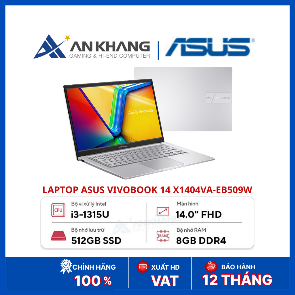 Laptop ASUS Vivobook 14 X1404VA-EB509W | Core i3-1315U | RAM 8GB | SSD 512GB | 14 inch FHD IPS | Win
