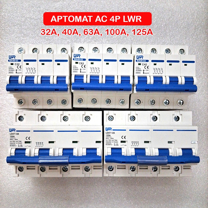 Aptomat 4 pha LWR 3 pha 4 cực 32A 40A 63A 100A 125A ngắt mạch, CB 3 PHA-MCB 3 PHA LOẠI 4 CỰC