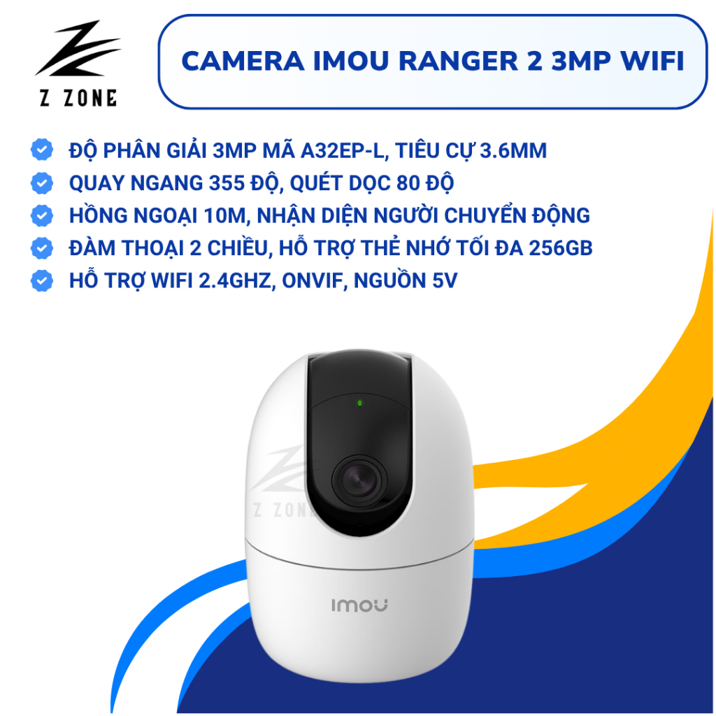Camera Imou Wifi 3MP Ranger 2 A32 quay quét 360 độ, đàm thoại 2 chiều