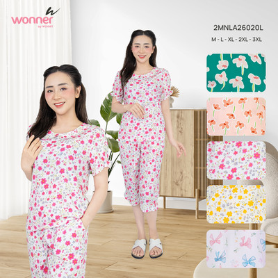 Bộ đồ mặc nhà tole lanh Wonner by WINNY – quần lửng tay ngắn hoa nhí mát mùa hè | 2MNLA26020L