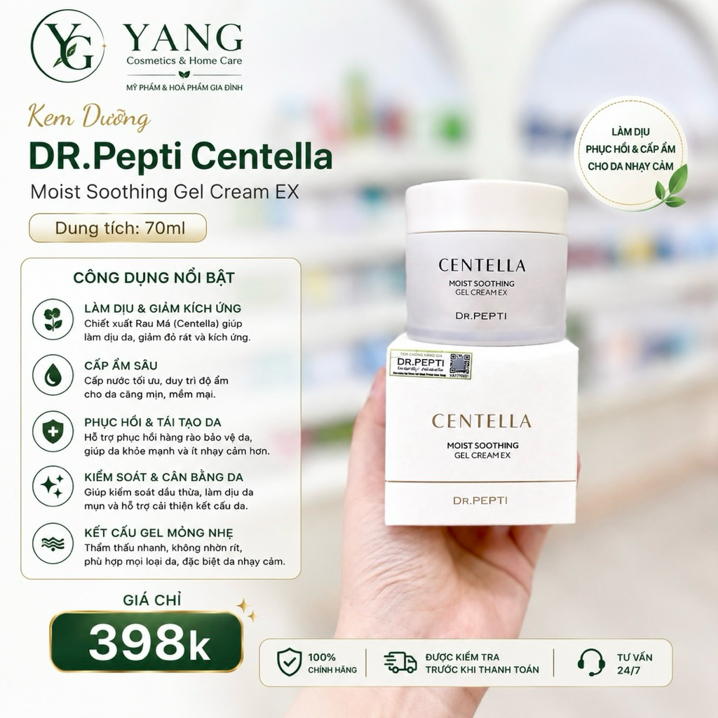 Kem Dưỡng Dr.Pepti Centella Moist Soothing Cream 70ml Dưỡng Ẩm Sáng Da DrPepti
