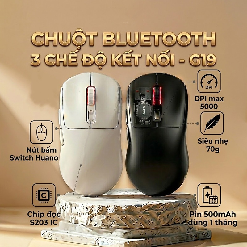 Chuột Chơi Game Không Dây G19 – 3 Chế Độ Kết Nối (Bluetooth/2.4G/TypeC), Cảm Biến S203 IC 5000DPI