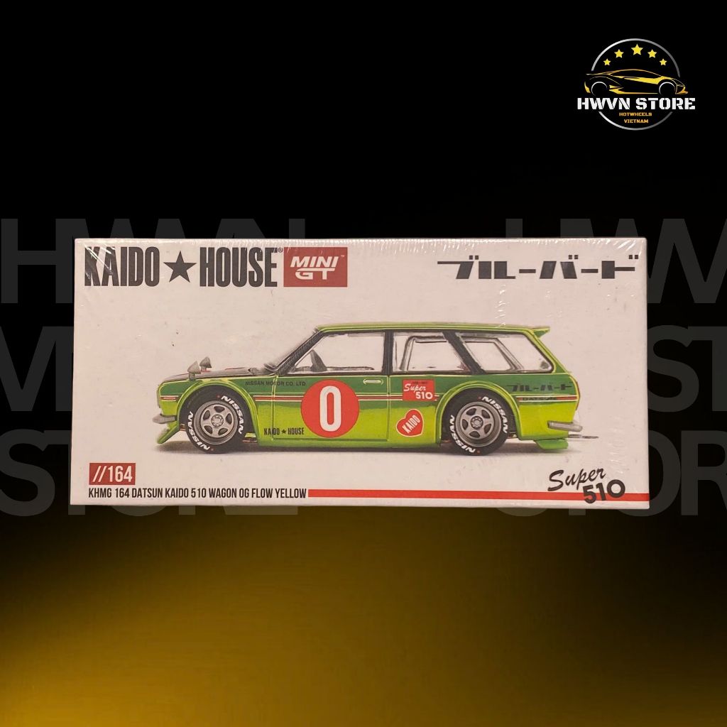 Xe mô hình Kaido House KHMG164 Datsun Kaido 510 Wagon OG Flow Yellow màu xanh lá