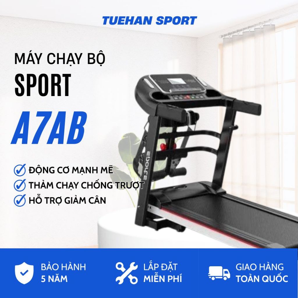 Máy Chạy Bộ Sport A7AB Chính Hãng - Máy Chạy Bộ Đa Năng Gập Gọn, Động Cơ Mạnh Mẽ, Màn Hình LCD, Bảo 
