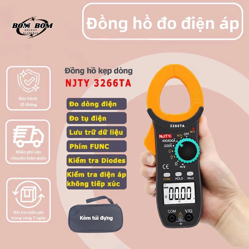 Đồng hồ vạn năng ampe kìm kẹp dòng 3266TA NJTY hàng chính hãng ampe kế đo thông mạch kiểm tra diode 